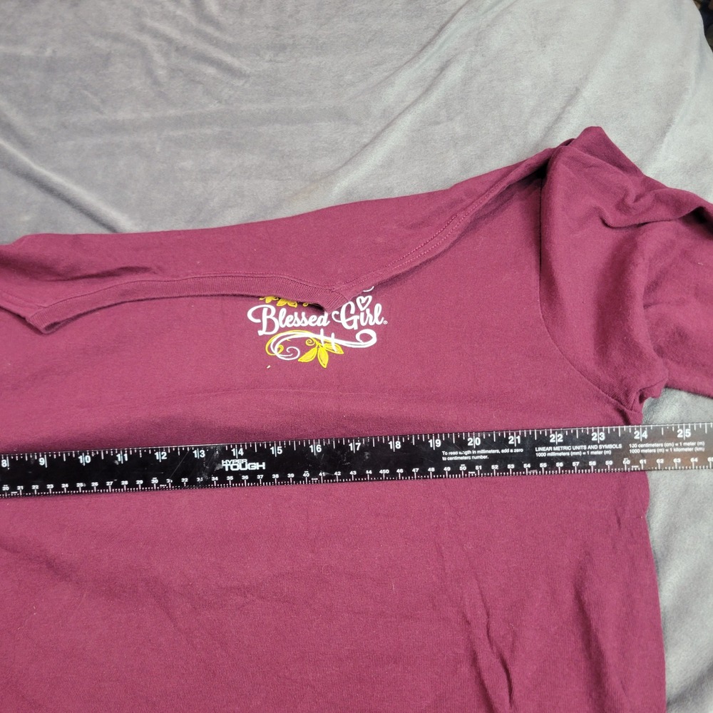 Blessed‎ Girl Womens Long Sleeve Maroon Graphic T-Shirt Romans 15:13 Size XL - Picture 5 of 7